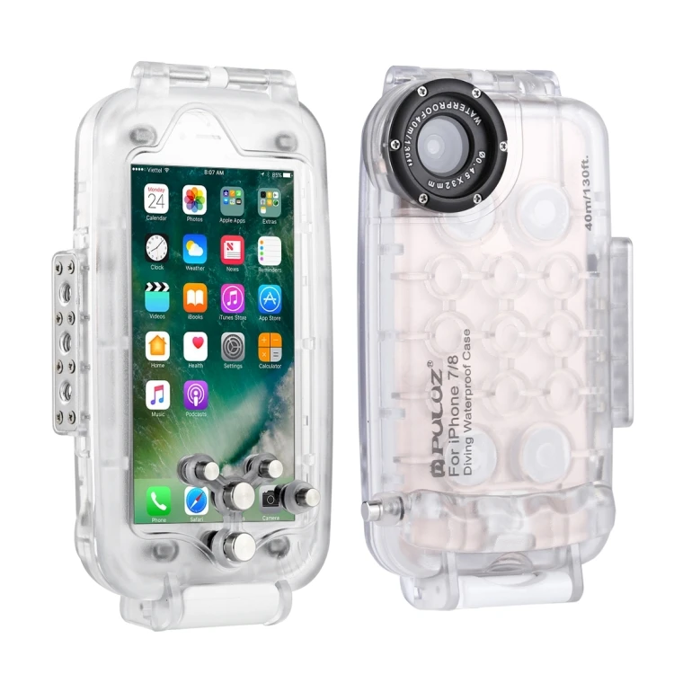 

PULUZ 40m/130ft Transparent Waterproof Diving Housing Photo Video Taking Underwater Cover Case for iPhone 8 for iPhone 7