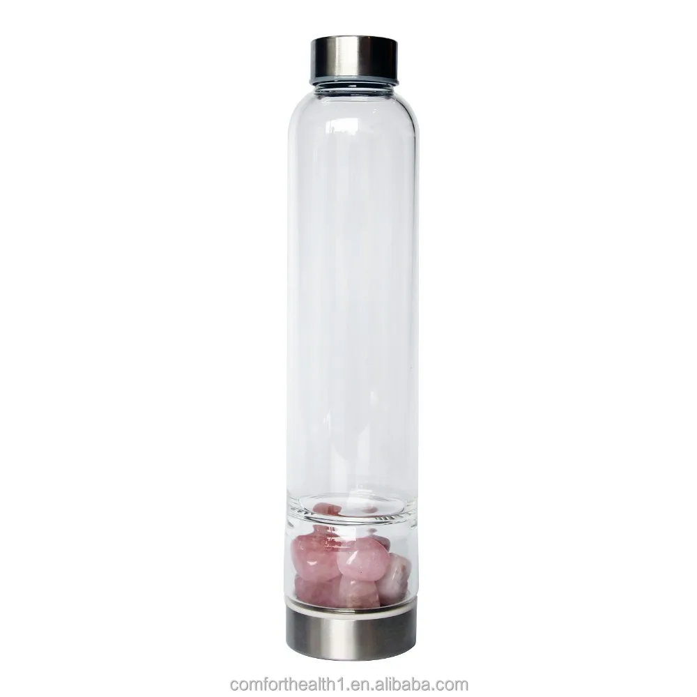 Rose, Clear Quartz Crystal Gemstone Water Bottle 
Rose, Clear Quartz Crystal Gemstone Water Bottle