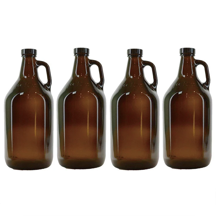 Amber Glass Growler Jugs 64-OunceHalf Gallon (2-Pack) w Black Phenolic Lids, Great for Kombucha, Home Brew, Distilled Water