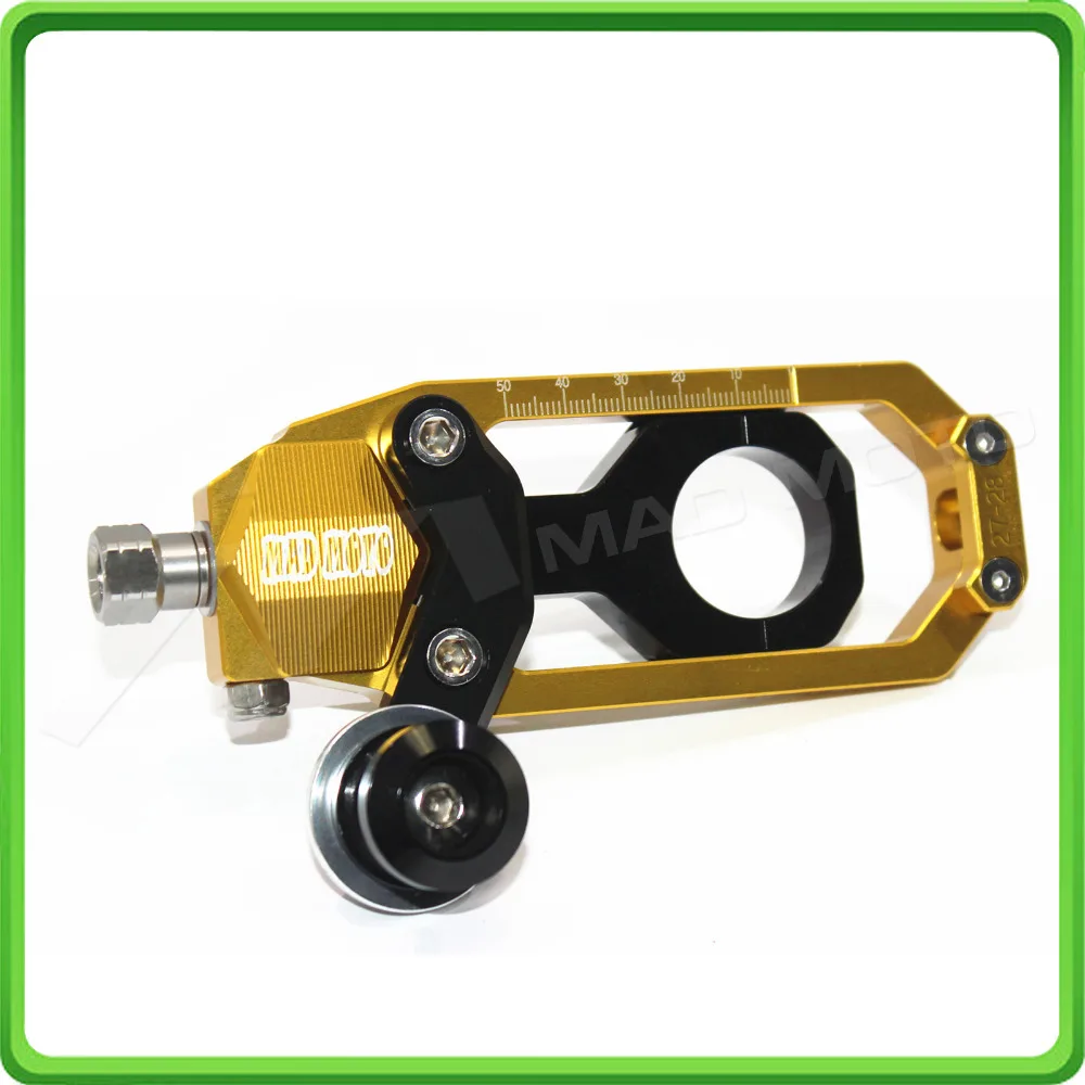 Motorcycle Chain Tensioner Adjuster with paddock bobbins kit for Yamaha R1 YZF-R1 2004 2005 Gold&Black (6)