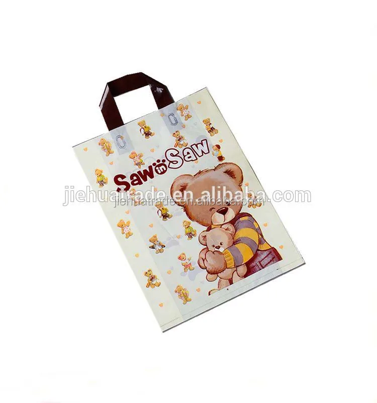 Beige color Lovely Bear design plastic soft loop handle shopping bag