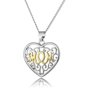 fashion silver heart love mom pendant crystal necklace