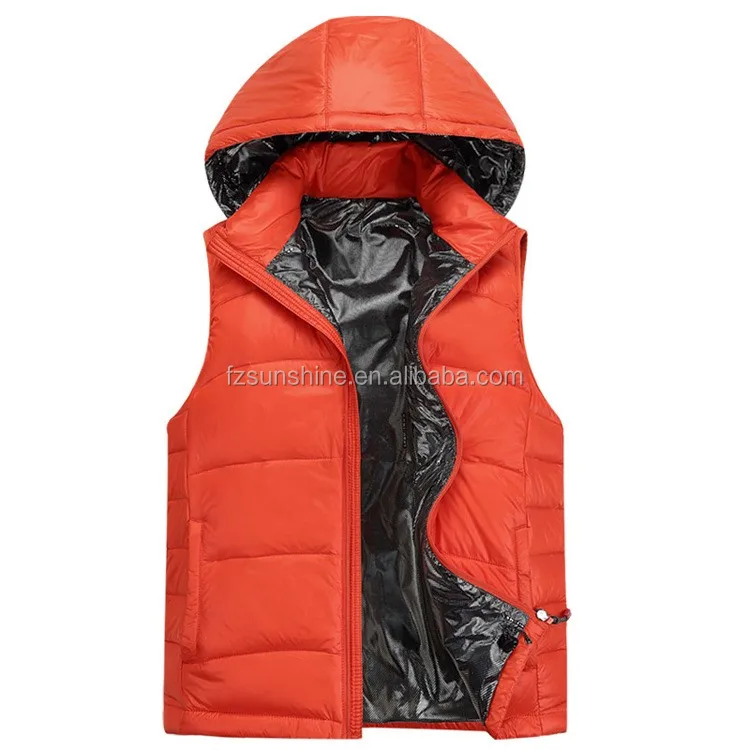2016 Orange Winter Sleeveless Duck Down Hooded Vest