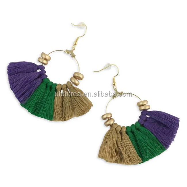 wholesale monogrammed tassel mardi gras earring