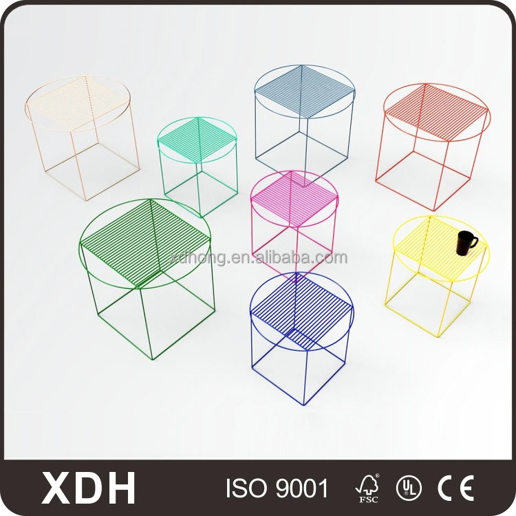 Colorful small coffee table set square metal wire tea table