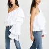 Clothing Women Ladies Fashionable One Shoulder Low Cut Sexy Blouses Ruffle Blouses Tops