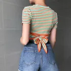 custom logo women vogue striped t shirt for women