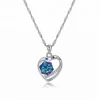 Chinese couple love fashion pendant 925 sterling silver platinum plated blue heart crystal gemstone necklace for anniversary