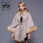 Fox fur collar cuff belted double-face overcoat cashmere wool coat women for cashmere coats