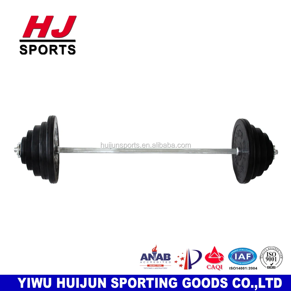 HJ-A301 Wholesale High Quality Gym 60kg Adjustable Standard Black Rubber Coated Weight Lifting Barbell Set with 1.5m Steel Bar