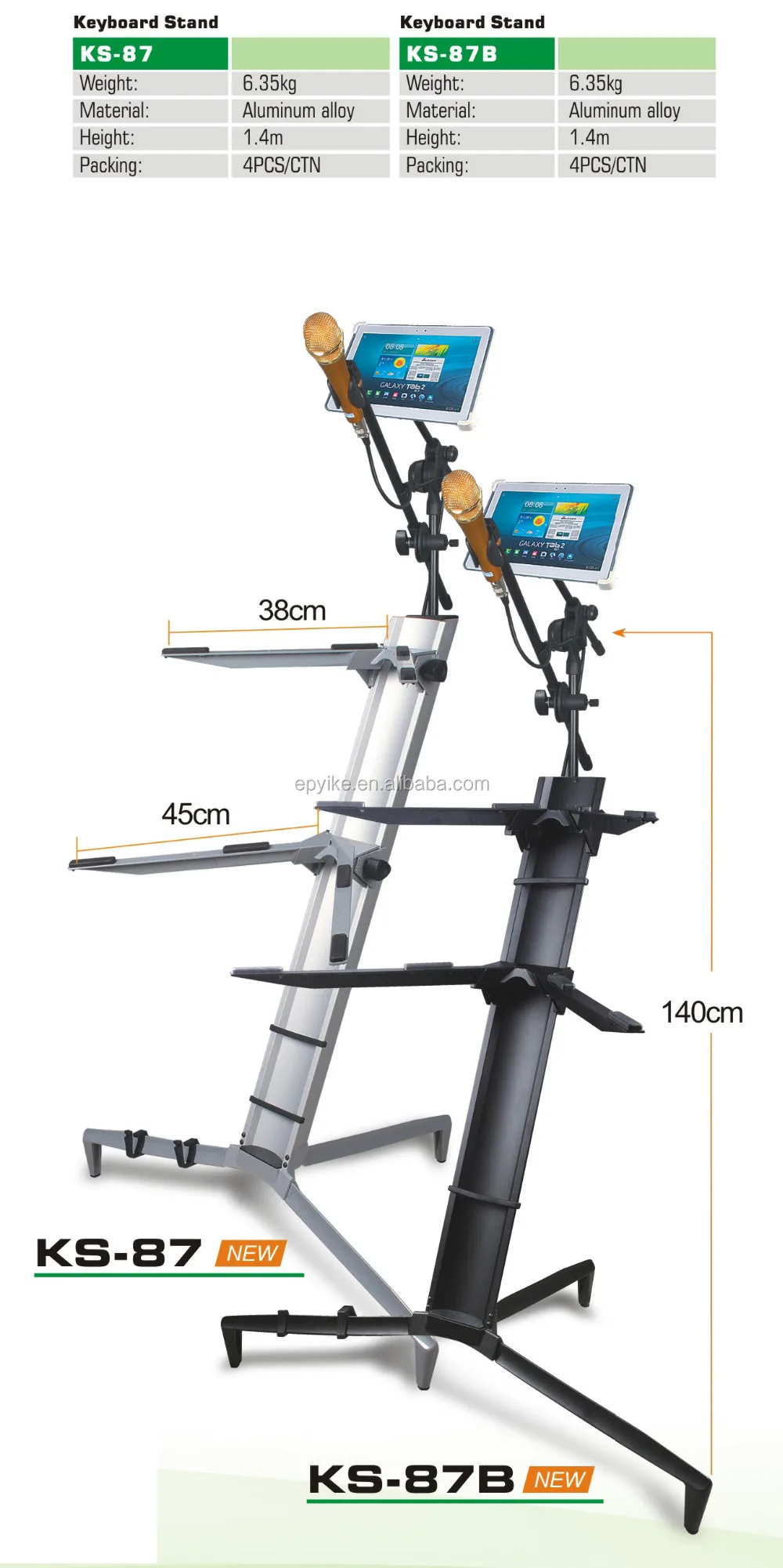 Multifunctional KS-87 Silver Keyboard Stand with Tablet Mic Stand