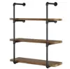 Industrial iron pipe hanging floating wooden wall shelf wholesale