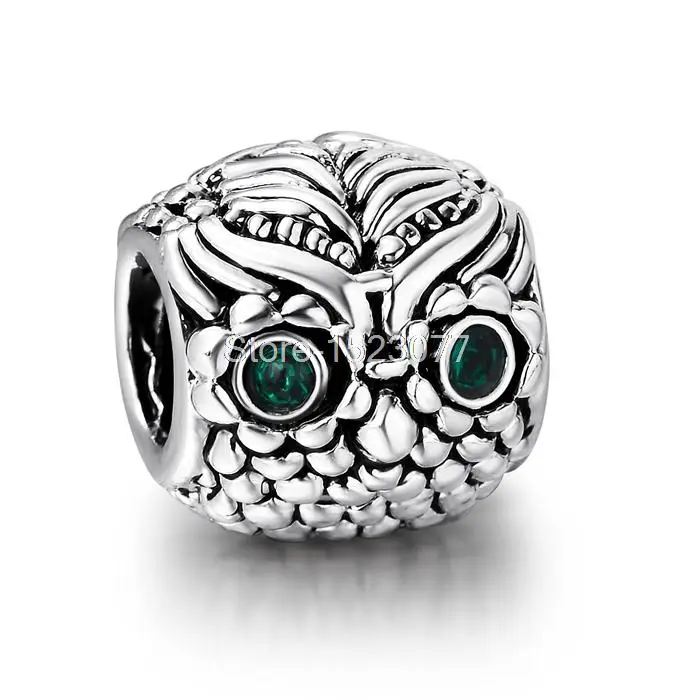 Heart Diy Owl With Green Stone Eyes 925 Sterling Silver European Bead Charms Women Jewelry For Hot Snake Bracelet Bangle