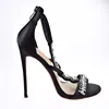 Wholesale high heels ladies leather shoes manufacturers high heels sandals for women sexy black Zipper high heels