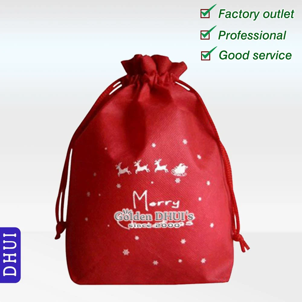 drawstring bag,economical reusable non woven christmas gift bag