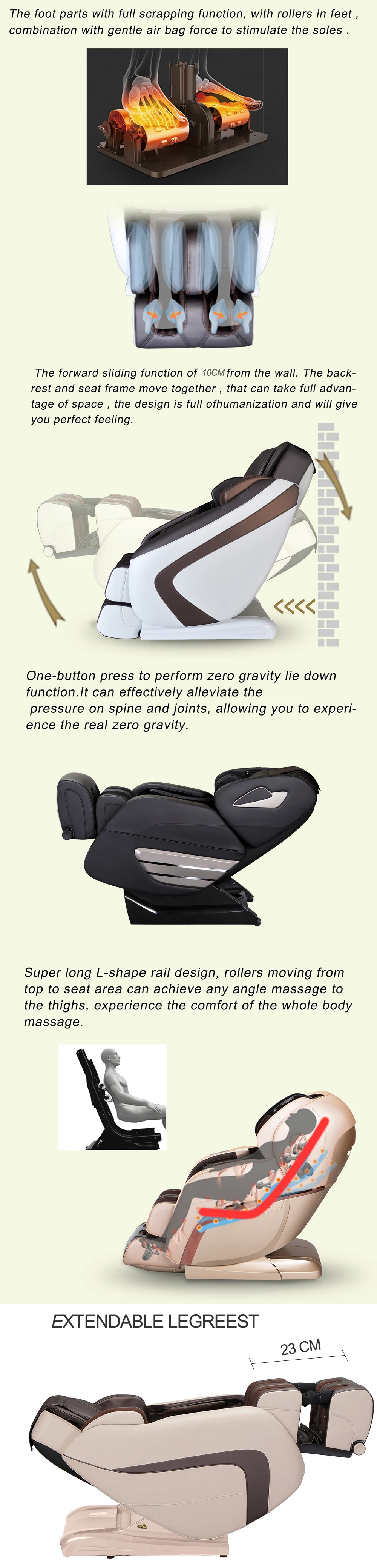 China COMTEK RK1901E L Rail 2D Micro Space Forward Sliding Zero Gravity 6 roller Massage Chair