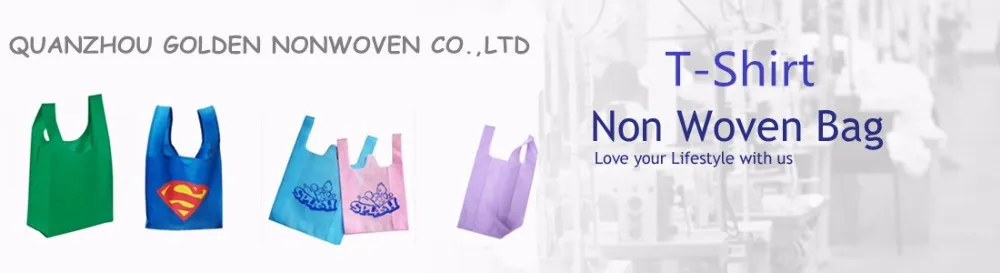 Quanzhou Golden Manufacturer Reusable T Shirt Packaging Non woven Cloth Bag/45gsm nonwoven T-shirt bag
