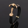 Fashion Custom Hand Made Mens Male Stainless Steel Genuine Braided Leather Anchor Bracelet