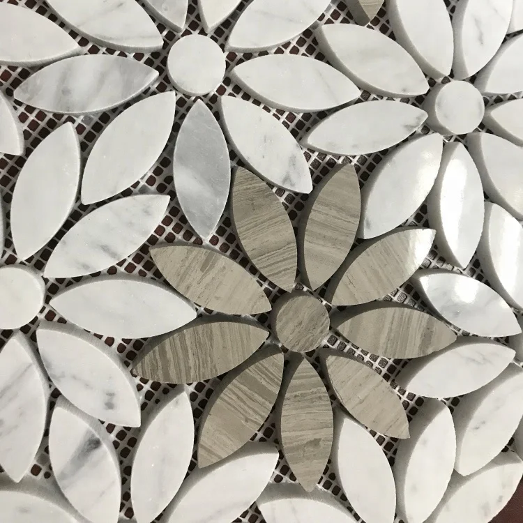 Flower Pattern White Carrara Marble Mosaic for Kitchen Backsplash