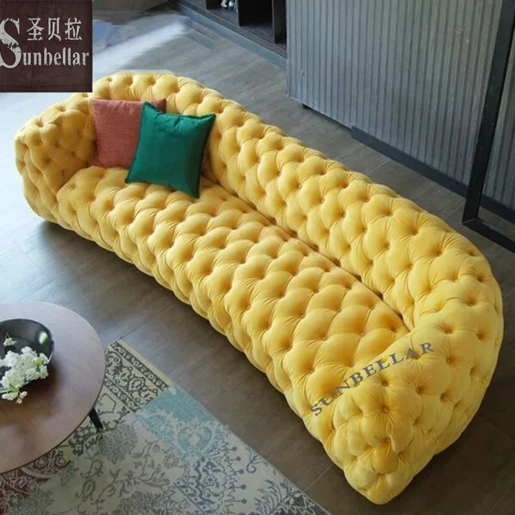 Divano del soggiorno chesterfield divano di velluto tessuto trapuntato classico di lusso 3 posti divano albergo