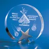 Laser engraved round crystal star plaque