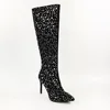 2019 new fashion custom made stylish rivet knee women boots pointed toe stiletto heel ladies boots
