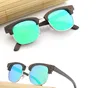 dark brown black bamboo wood frame half rim polarized sunglasses UV400