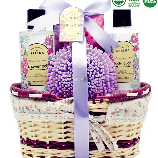 romantic bath gift set with rose & lavender body lotion