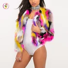 Fashion Patchwork Color Fluffy Wrap Jacket Outwear Parkas