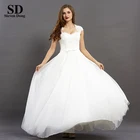 2019 Vintage Fashionable Ball Gown Square Collar Cap Sleeves Lace up Cut-ou Wedding Dresses