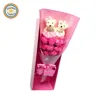 YWMY086 RDT Wholesale Company Shop Valentine's Day Promotional Romantic Double Bear Doll 11pcs Magic Soap Rose Flowers Gift