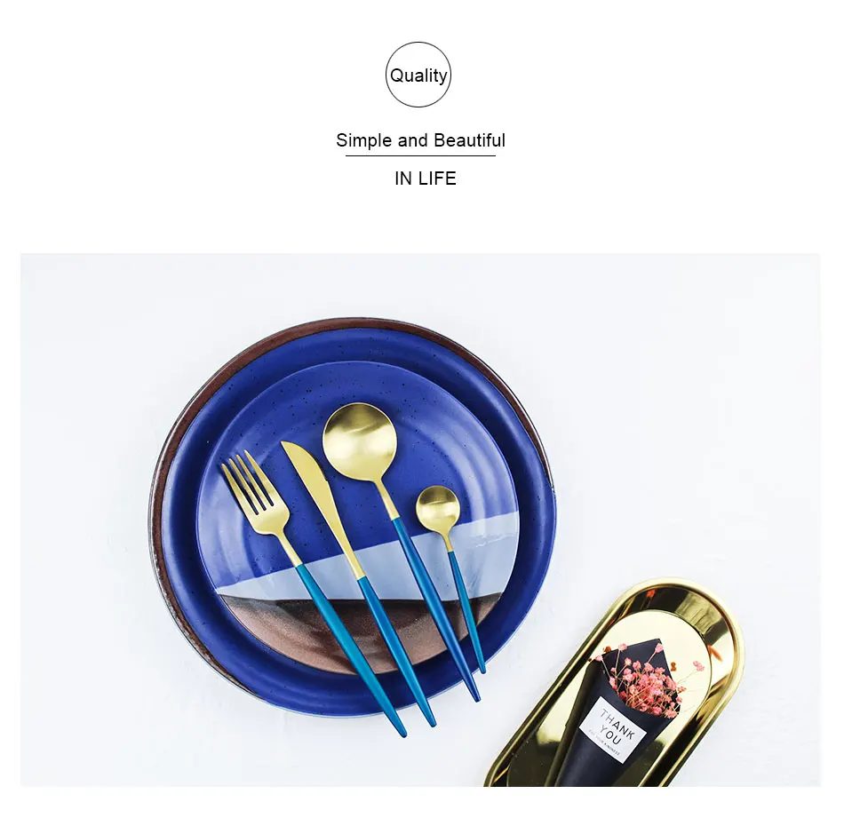 Luxury Blue Tableware Set 304 Stainless Steel Plating Gold Silver Knife Forks Cutlery Sets European Dinner Western Food 4pcs (1)