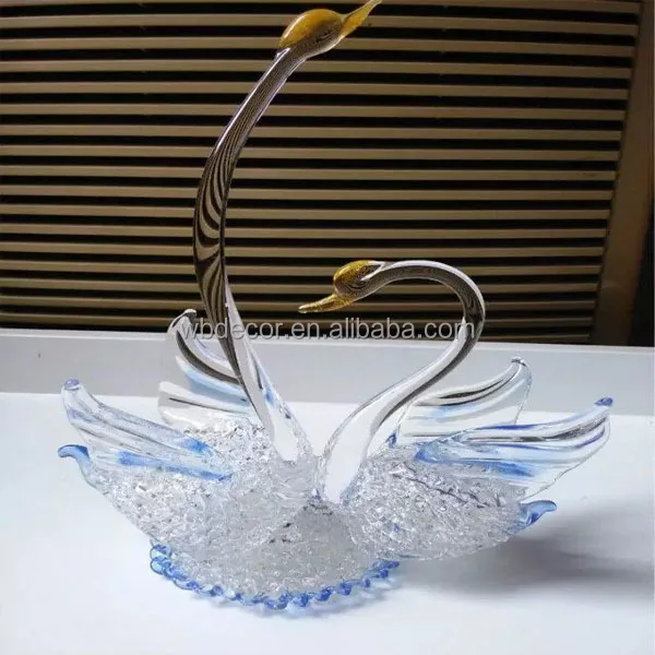 light blue glass love swan figurine for wedding gift