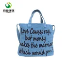 custom fashion shoulder tote blue canvas denim shopping bag for girls