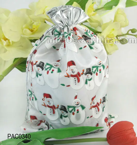 fashion white christmas snowman chocolate organza gift pouch bag