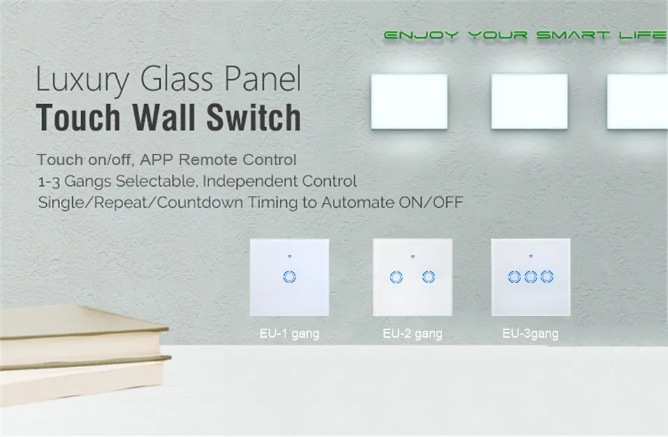 Ewelink EU Type 1 2 3 Gang Wifi Remote Switch via Android IOS,Wireless Control Light Touch Wall Switch for Smart Home,Work with Amazon Alexa, Google home-2
