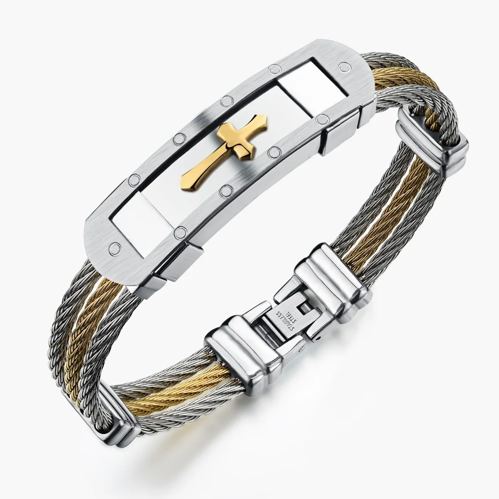 316L Steel cable wire cross bracelet for men
316L Steel cable wire cross bracelet for men