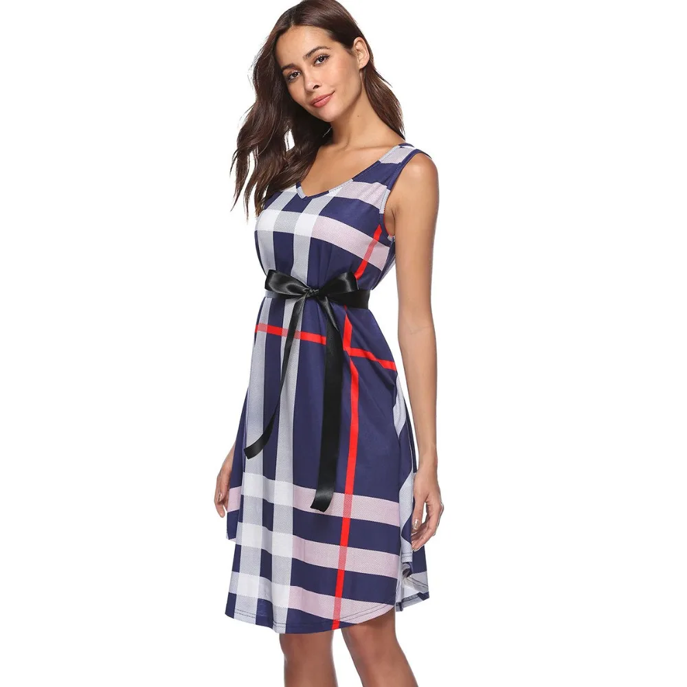 Hot Sale Womens Dresses Summer Plaid Striped Sleeveless V Neck Belted A-Line Casual Midi Dress
Hot Sale Womens Dresses Summer Plaid Striped Sleeveless V Neck Belted A-Line Casual Midi Dress