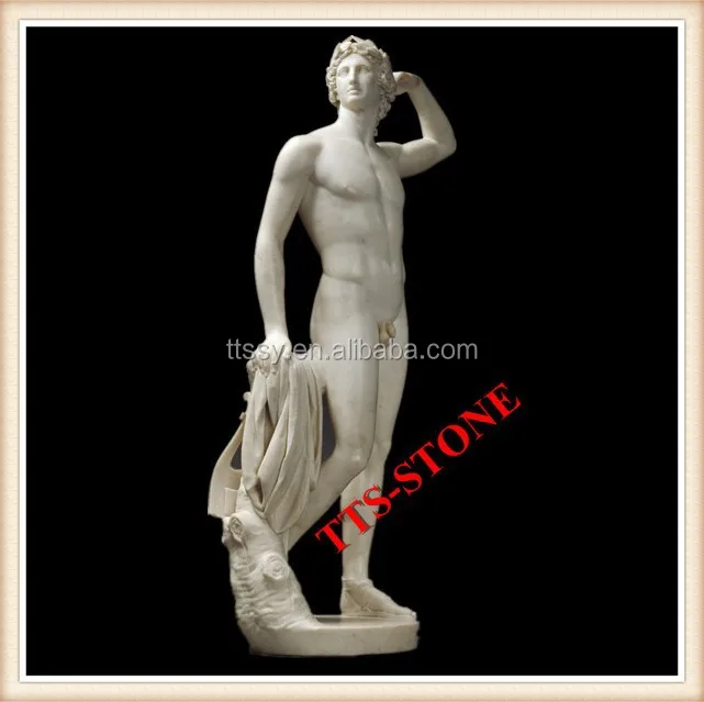 Hand Carved White Marble Nude Male Stone Statue
