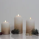 Home Decoration set of 3 Paraffin Wax Distressed Finish Warm White Light Flickering Pillar Candlelight Lamp