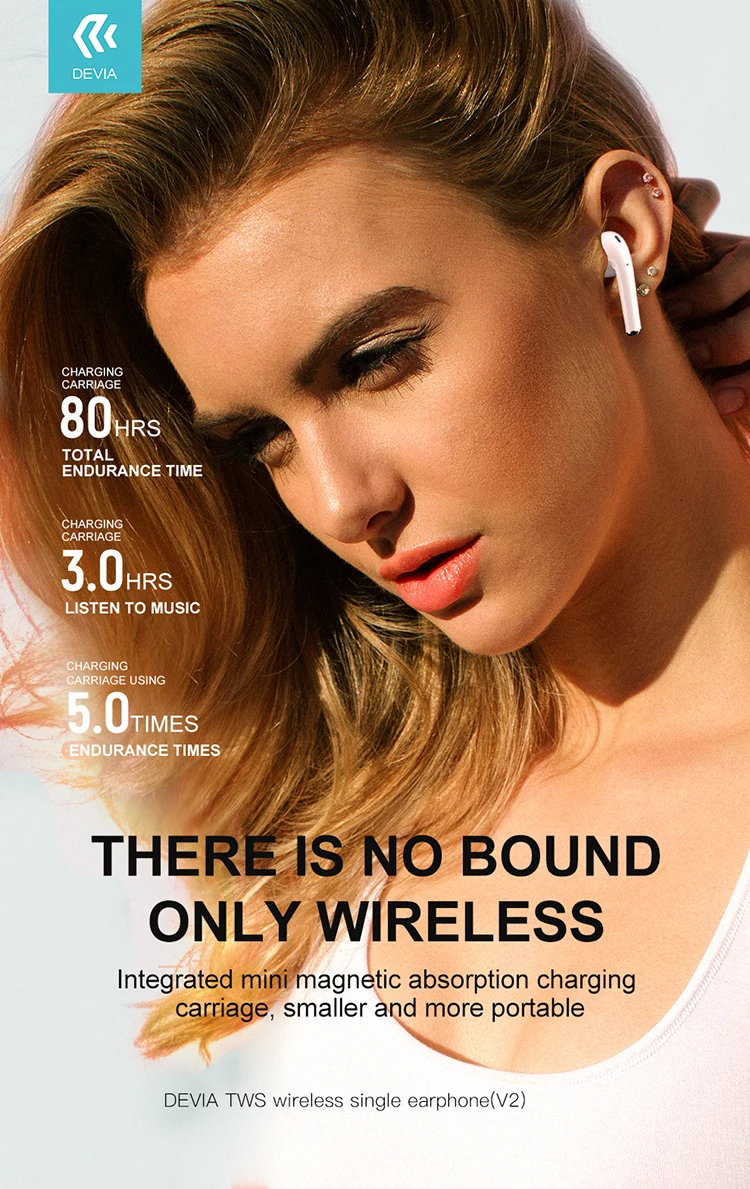 Devia in ear stereo bluetooth wireless earbuds single earphone - ANKUX.COM