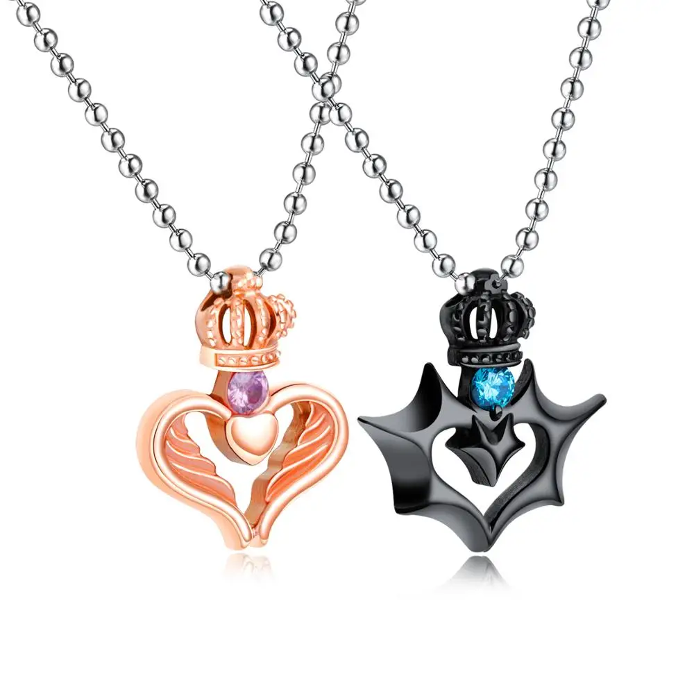 Fashion Cool Design Stainless Steel Rose Angel Black Devil Heart Couple Pendants Necklaces, Rose gold/ black
Fashion Cool Design Stainless Steel Rose Angel Black Devil Heart Couple Pendants Necklaces, Rose gold/ black