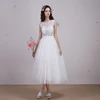 a line o neck illusion white lace sequined wedding gown evening prom dress