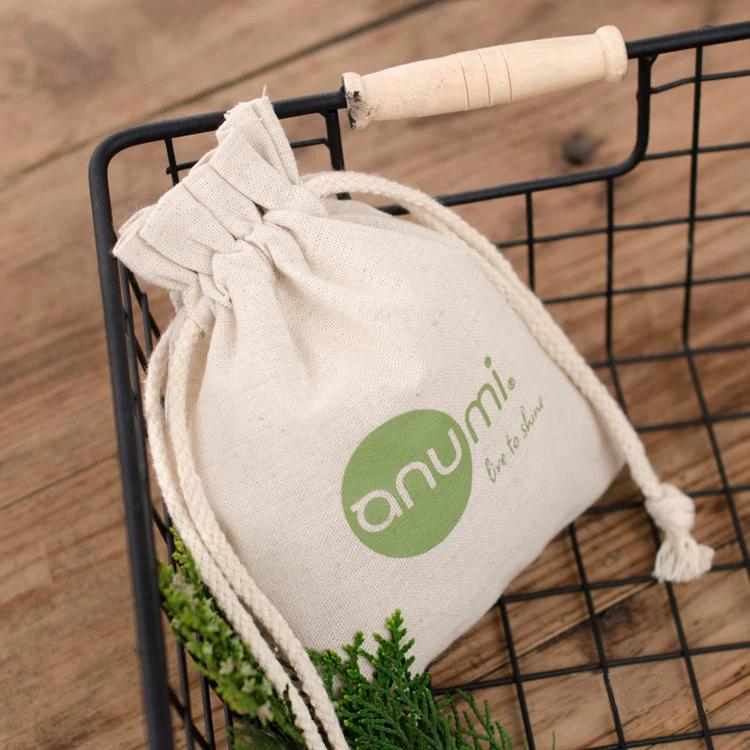 custom printed small cotton muslin drawstring bag for handbag
