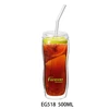 EG518 500ML/17OZ Custom decal logo on body double wall thick bottom glass water bottle with straw and brush