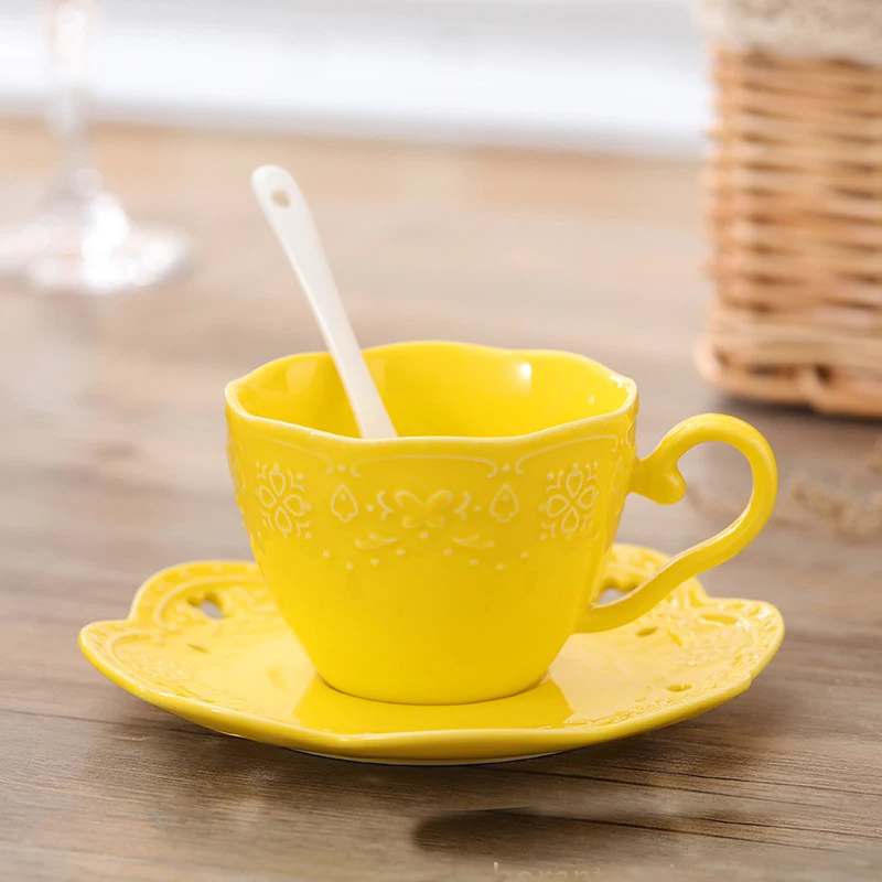 colorful butterfly embossed ceramic coffee tea cup sets saucer