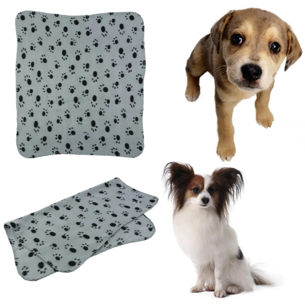 Warm Pet Puppy Dog Cat Small Medium Large Paw Print Pet Cat Dog Fleece Soft Blanket Bed Mat Cover