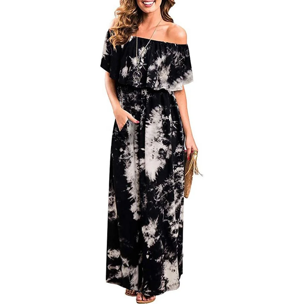 Womens Off The Shoulder Ruffle Party Dresses Tie Dye Split Maxi Long Dress, As picture
Womens Off The Shoulder Ruffle Party Dresses Tie Dye Split Maxi Long Dress, As picture