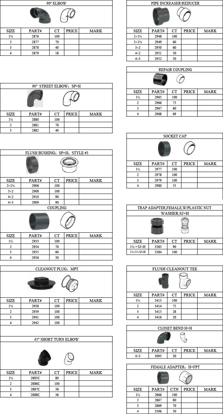 Plumbing/ Building Materials ABS Plastic Sanitary/ Bathroom Schedule 40