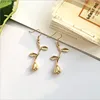 wholesale simple design statement jewelry rose flower drop earrings gold leaf hook earrings for women gifts